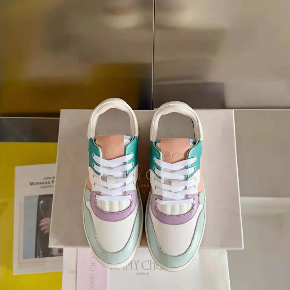 Jimmy Choo Florent/F Powder Pink and Pastel Mix Leather Trainers for Women Jimmy Choo Florent/F Powder Pink and Pastel Mix Leather Trainers for Women