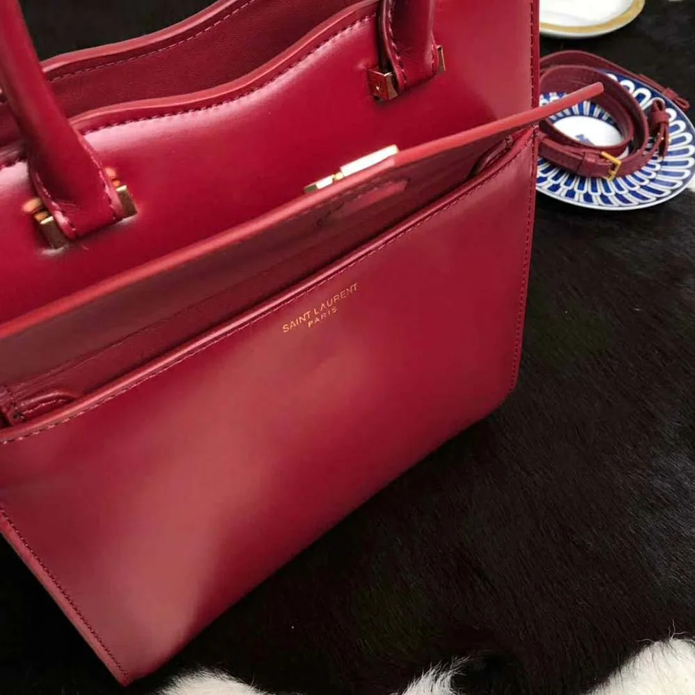 Saint Laurent YSL Uptown Small Tote Shiny Smooth for Women in Red