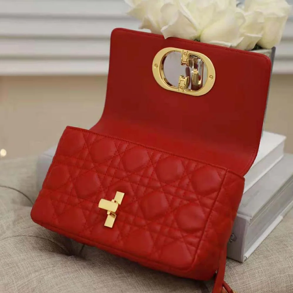 Dior Small Dior Caro Bag Supple Cannage Calfskin for Women in Red Dior Small Dior Caro Bag Supple Cannage Calfskin for Women in Red