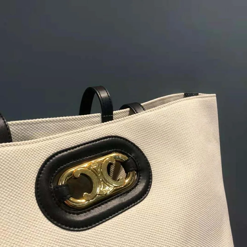 Celine Cabas Maillon Triomphe in Textile and Calfskin for Women Celine Cabas Maillon Triomphe in Textile and Calfskin for Women