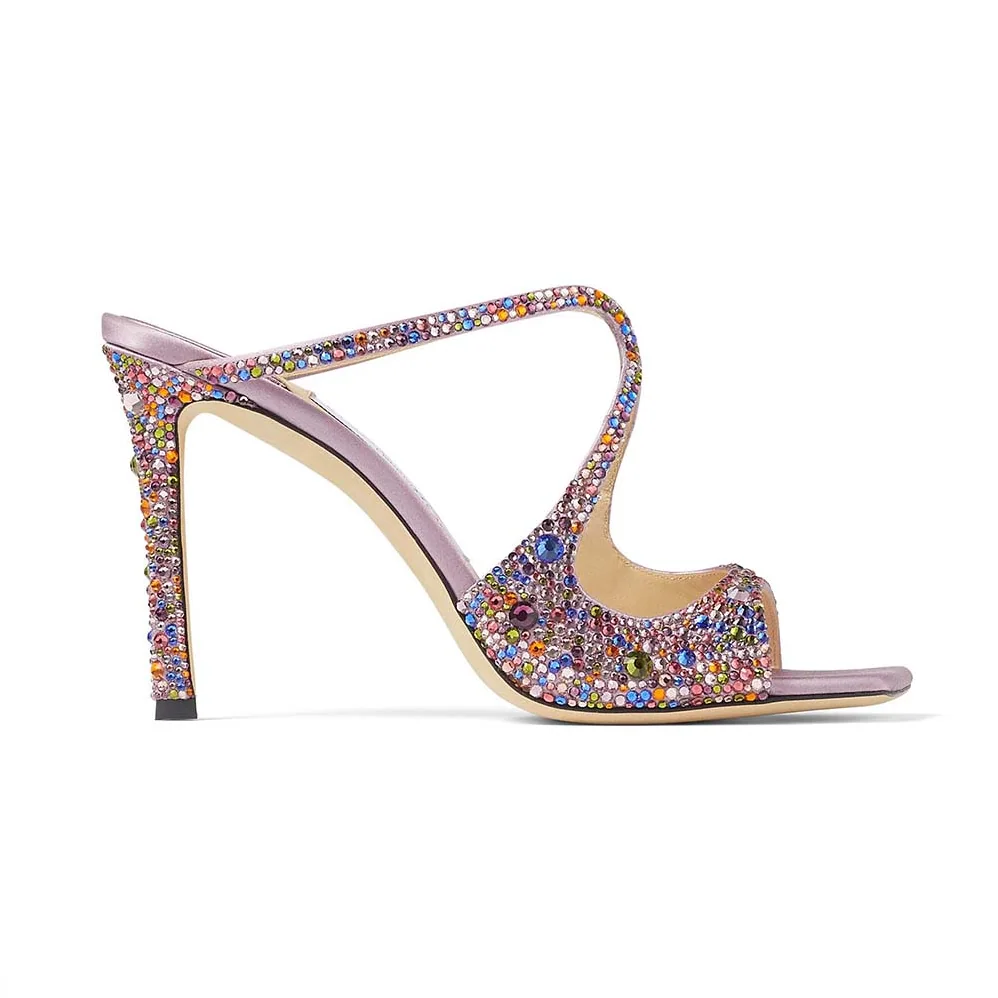 Jimmy Choo Anise 95 Multi Rainbow Crystal Hotfix Mules for Women Jimmy Choo Anise 95 Multi Rainbow Crystal Hotfix Mules for Women