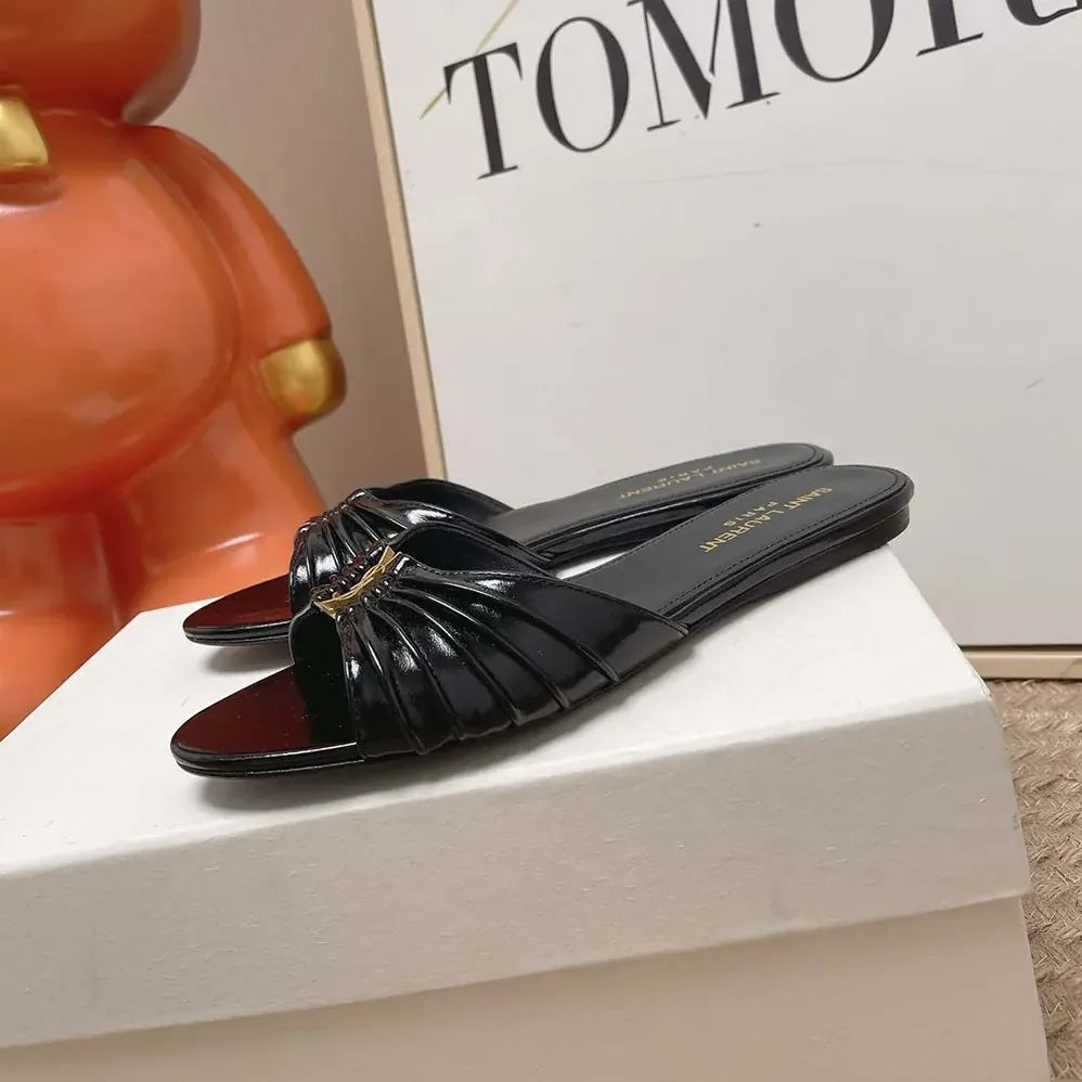 Saint Laurent YSL Babylone Slides In Smooth Leather Black for Women