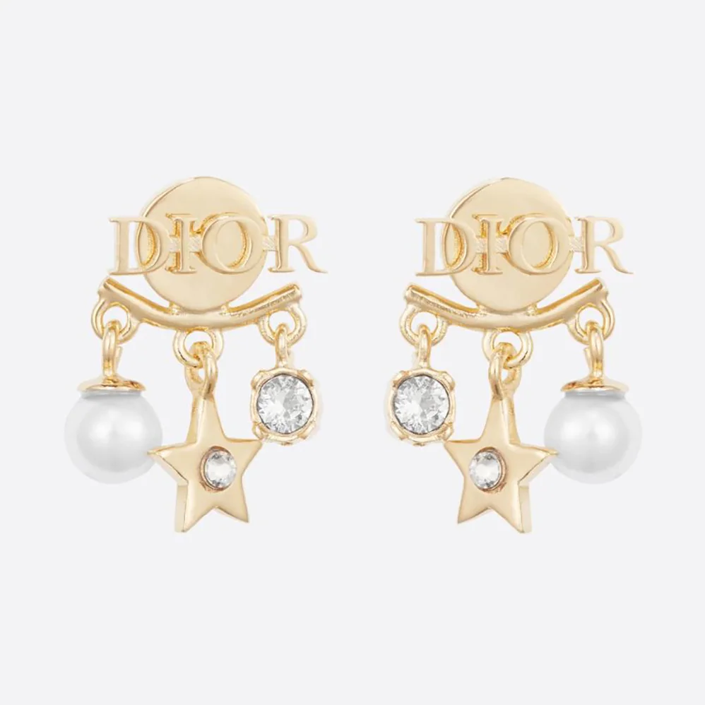 Dior Dio(r)evolution Earrings Gold-Finish Metal with White Resin Pearls and White Crystals for Women Dior Dio(r)evolution Earrings Gold-Finish Metal with White Resin Pearls and White Crystals for Women