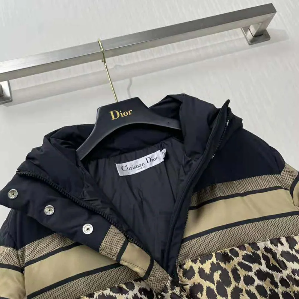 Dior Dioralps Hooded Down Jacket Beige Multicolor Mizza Quilted Technical Fabric for Women