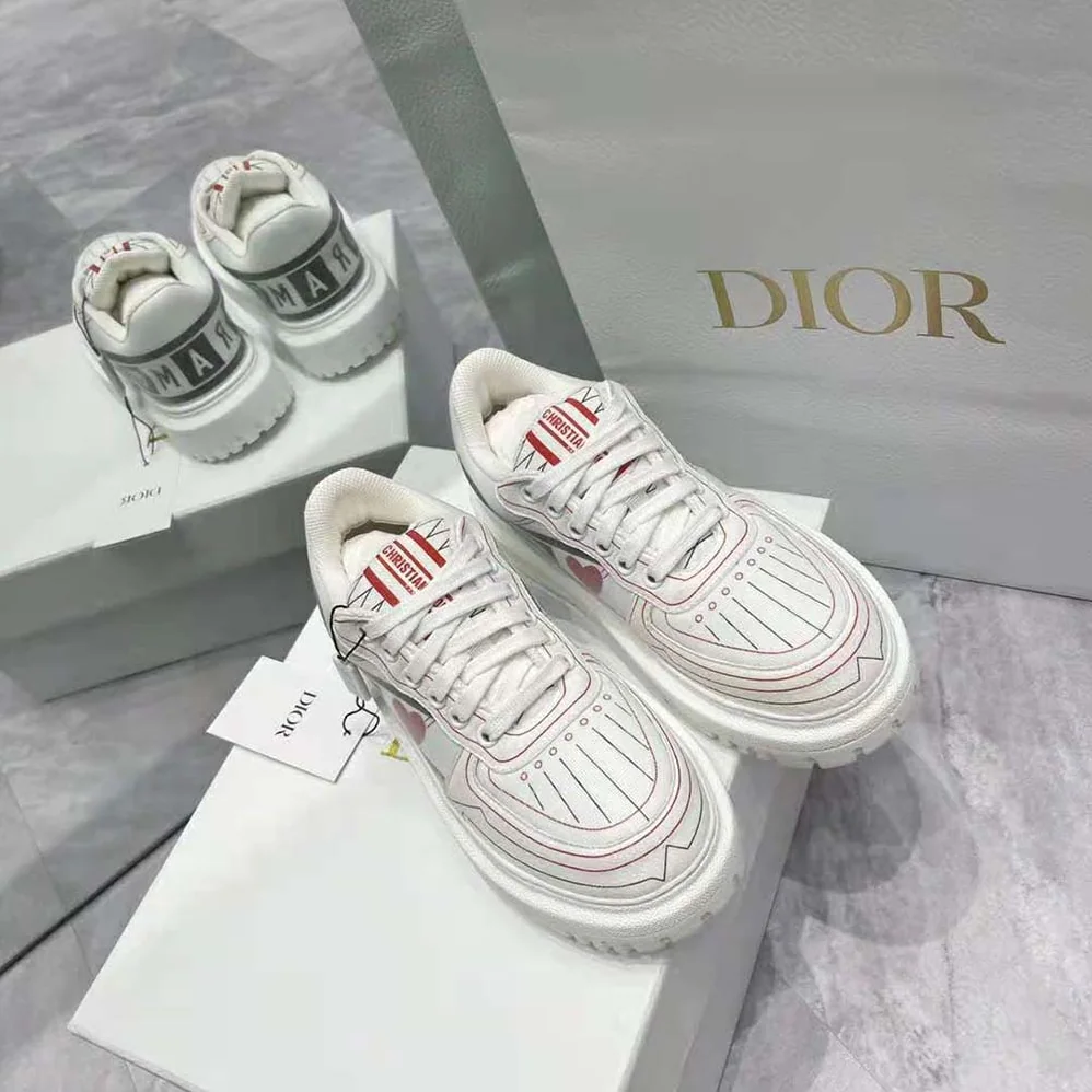 Dior Dioramour Dior Addict Sneaker White Black and Red D-Chess Heart Calfskin and Technical Fabric for Women Dior Dioramour Dior Addict Sneaker White Black and Red D-Chess Heart Calfskin and Technical Fabric for Women