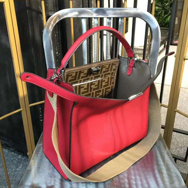 Fendi Peekaboo X-Lite Regular Leather Bag for Women in Red