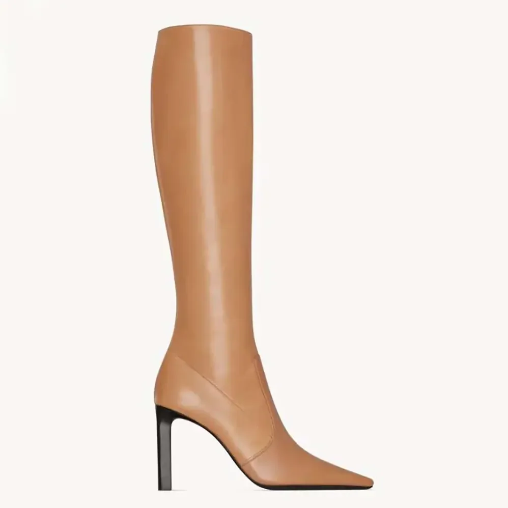 Saint Laurent YSL Francoise Boots In Smooth Leather for Women in Brown