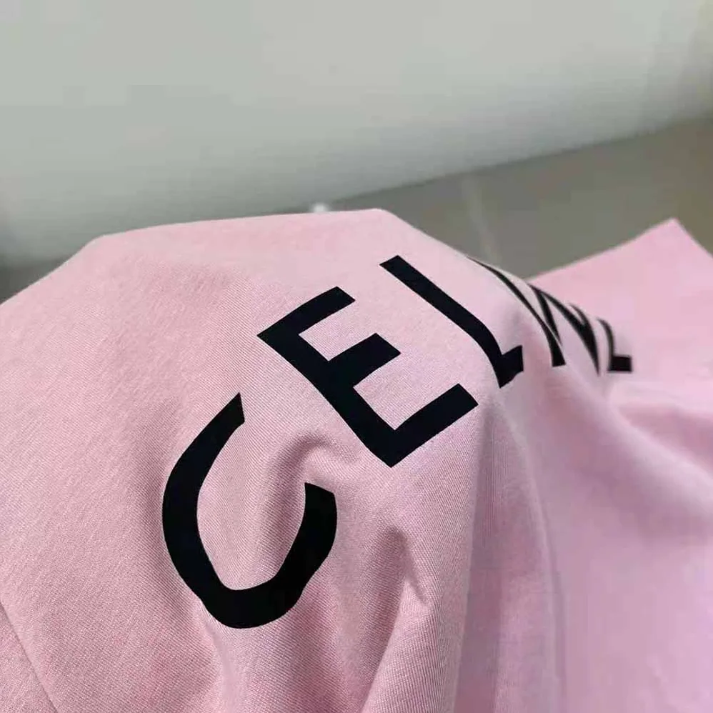 Celine Loose Unisex Cotton Jersey T-shirt for Women in Pink Celine Loose Unisex Cotton Jersey T-shirt for Women in Pink