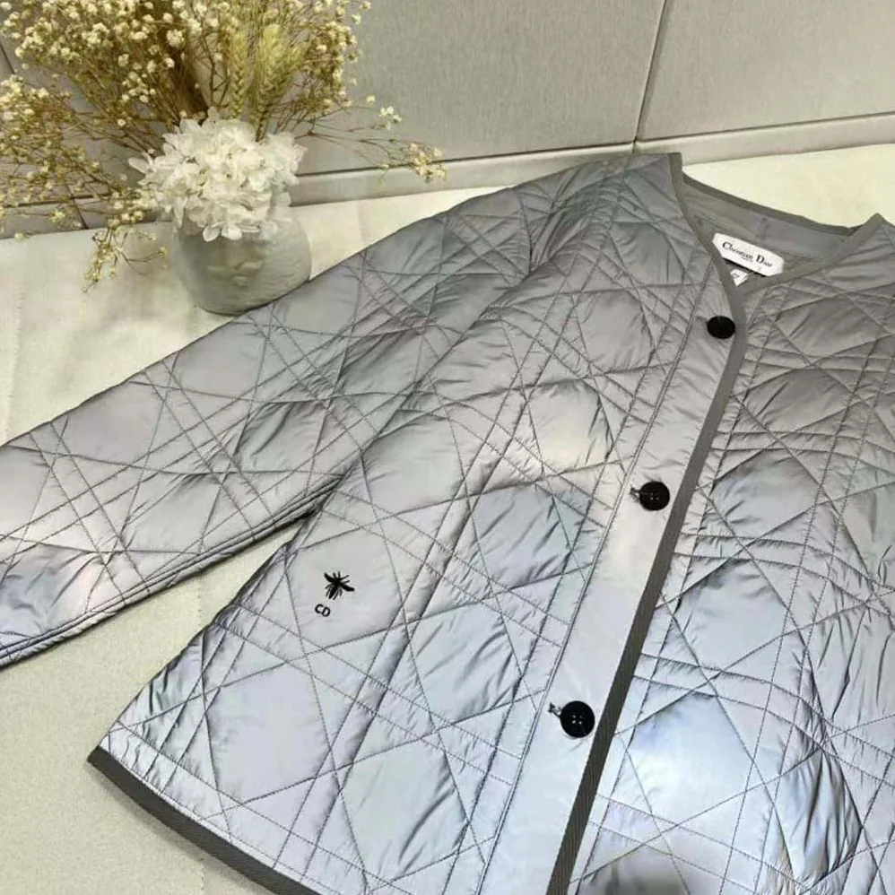 Dior Macrocannage Peacoat Gray Quilted Reflective Technical Taffeta for Women