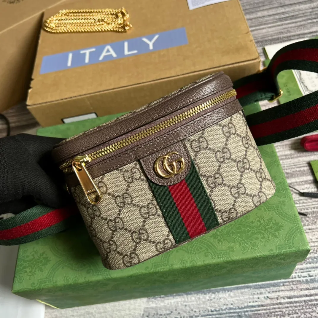Gucci Ophidia Belt Bag With Web Beige/Ebony Soft GG Supreme Canvas /