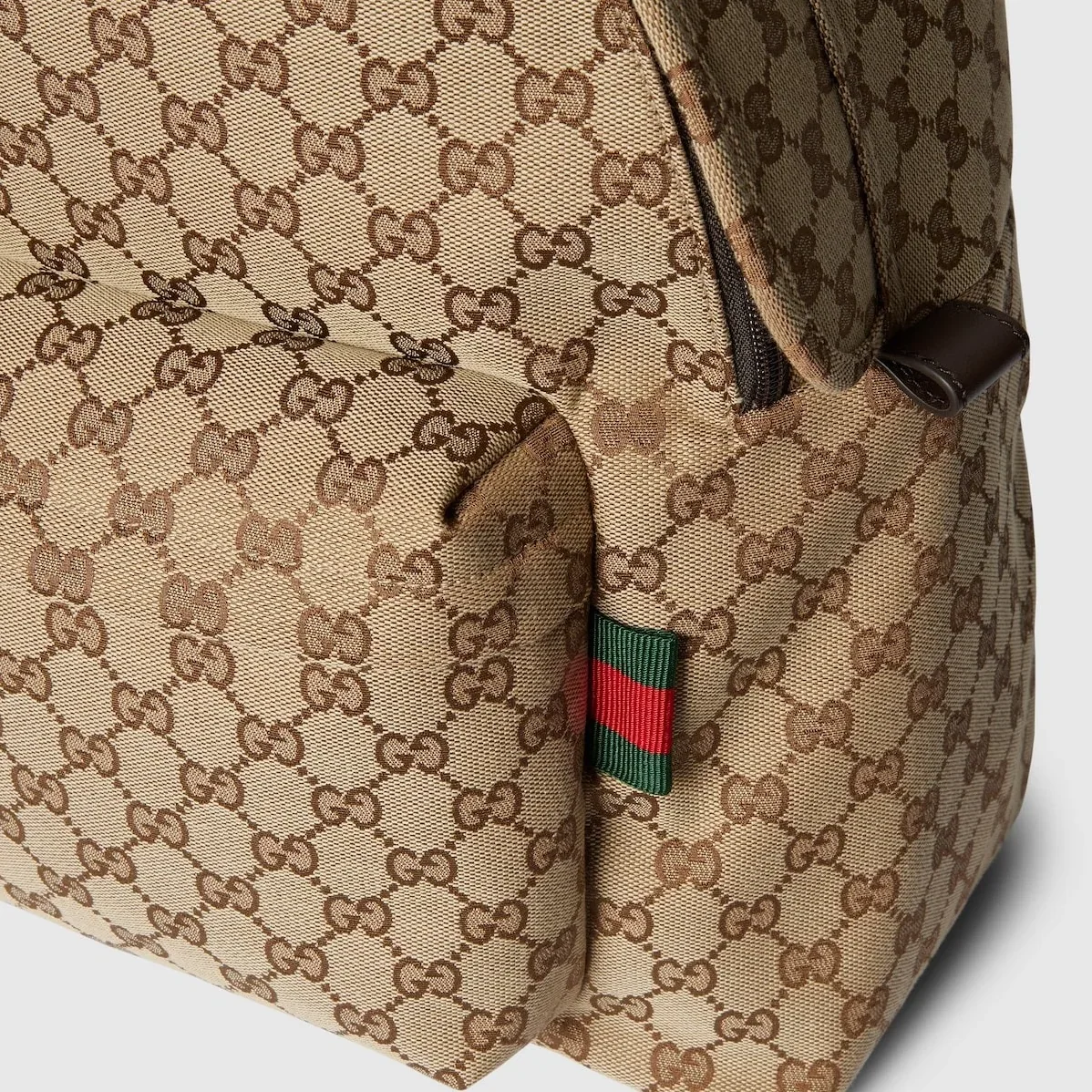 Gucci Medium GG Backpack With Web Beige And Dark Brown /