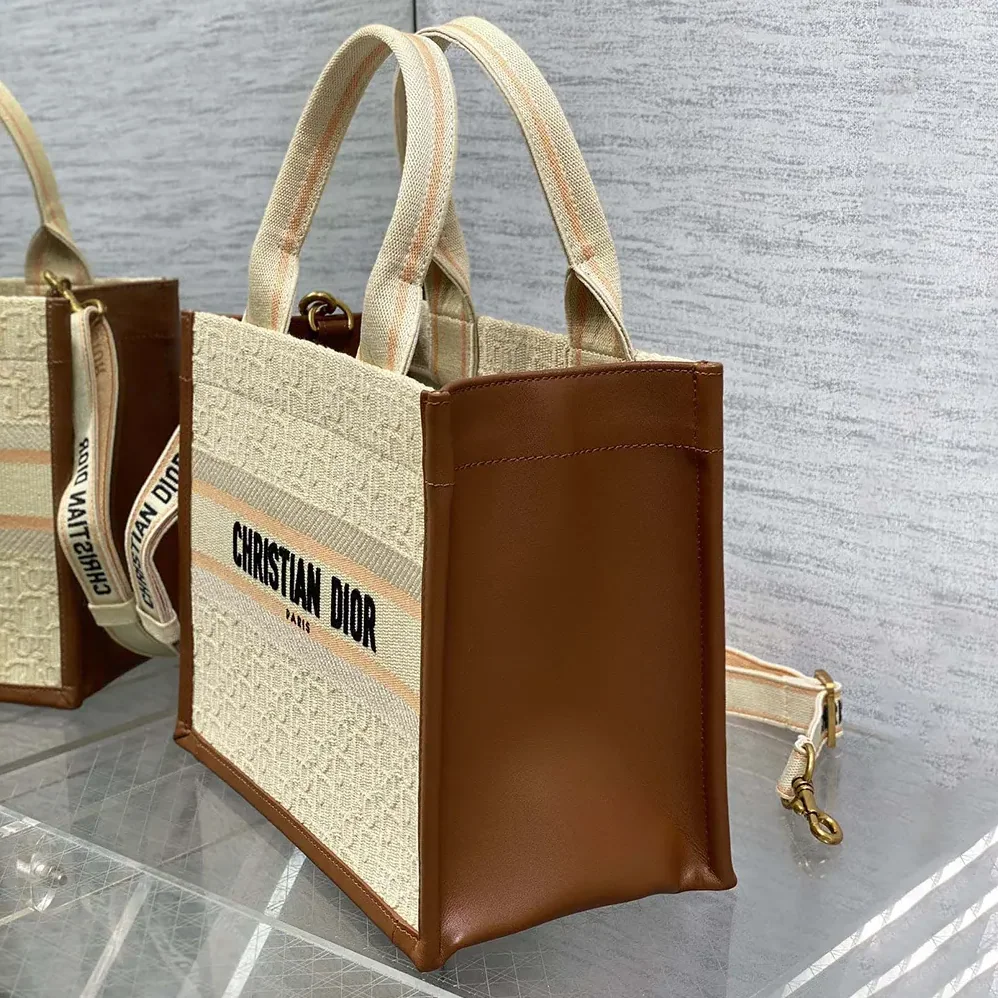 Dior Small Dior Book Tote Beige Dior Oblique Embroidered Raffia and Camel Calfskin for Women Dior Small Dior Book Tote Beige Dior Oblique Embroidered Raffia and Camel Calfskin for Women
