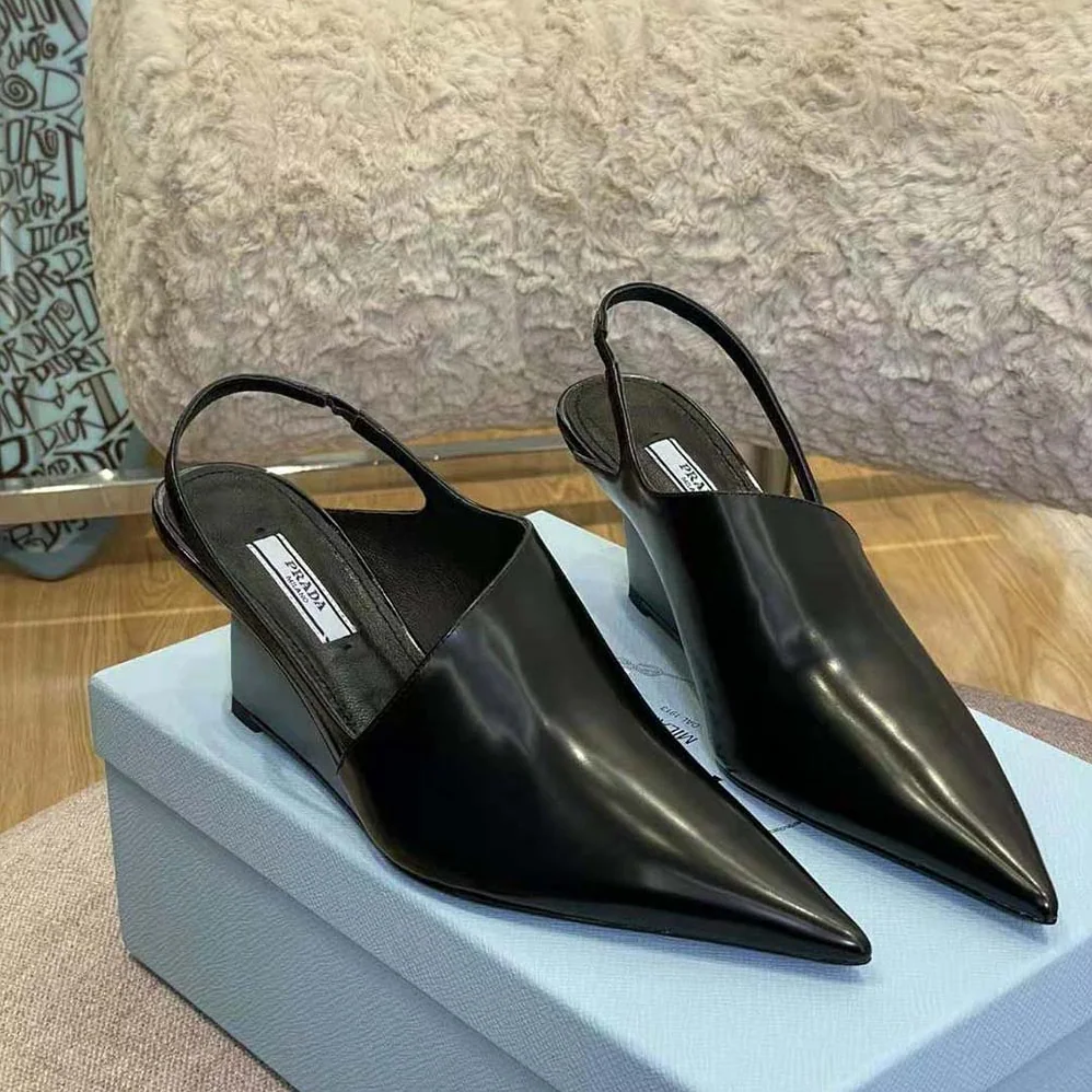 Prada Brushed Leather Slingback Pumps in 65mm Heel Height for Women in Black