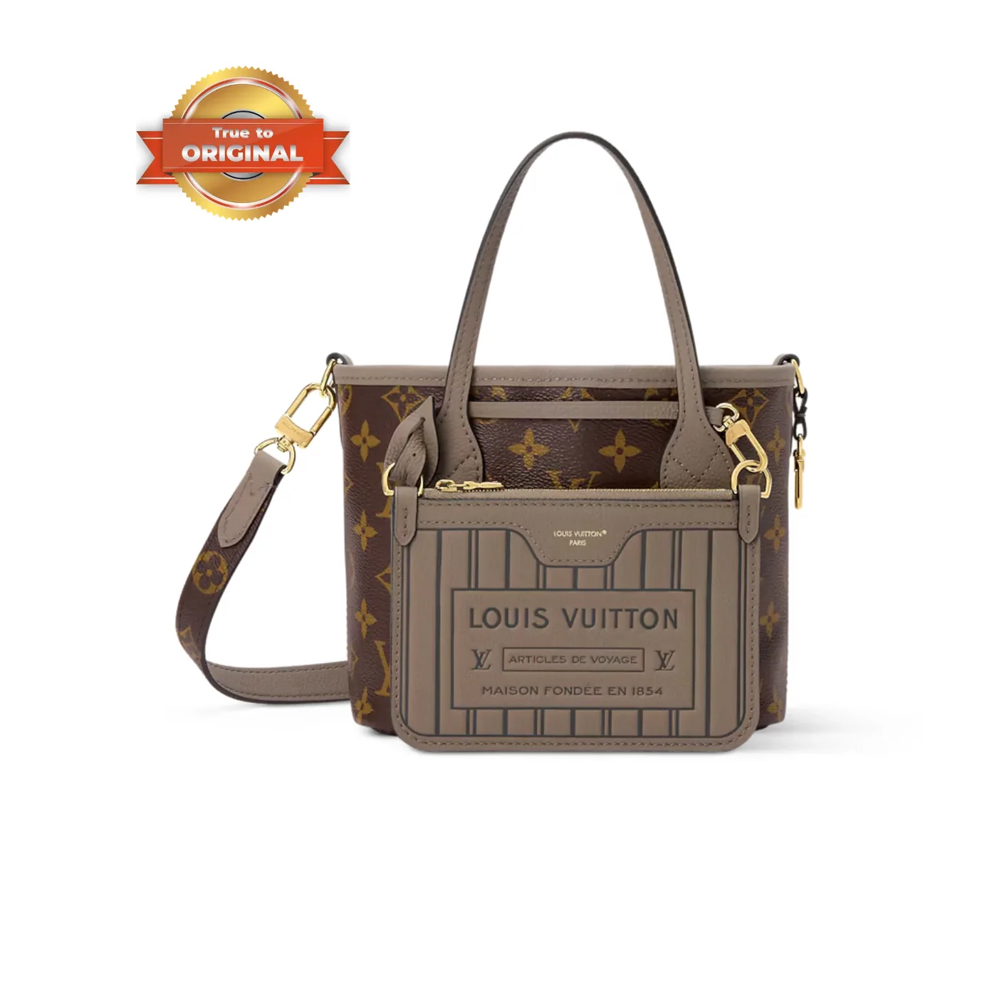 Louis Vuitton Neverfull Bandouliere Inside Out BB Tote Bag in Dark Fango Gold Hardware Louis Vuitton Neverfull Bandouliere Inside Out BB Tote Bag in Dark Fango Gold Hardware