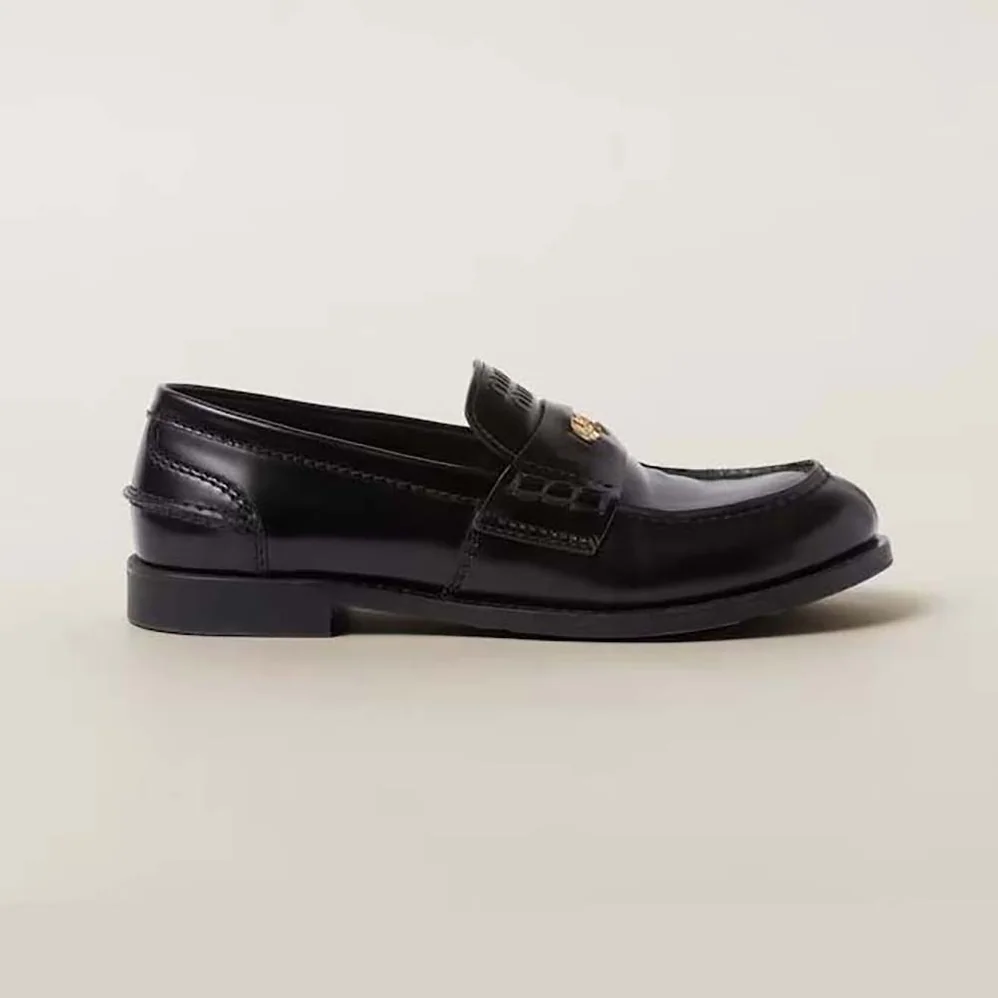 Miu Miu Brushed Leather Loafers for Women in Black Miu Miu Brushed Leather Loafers for Women in Black