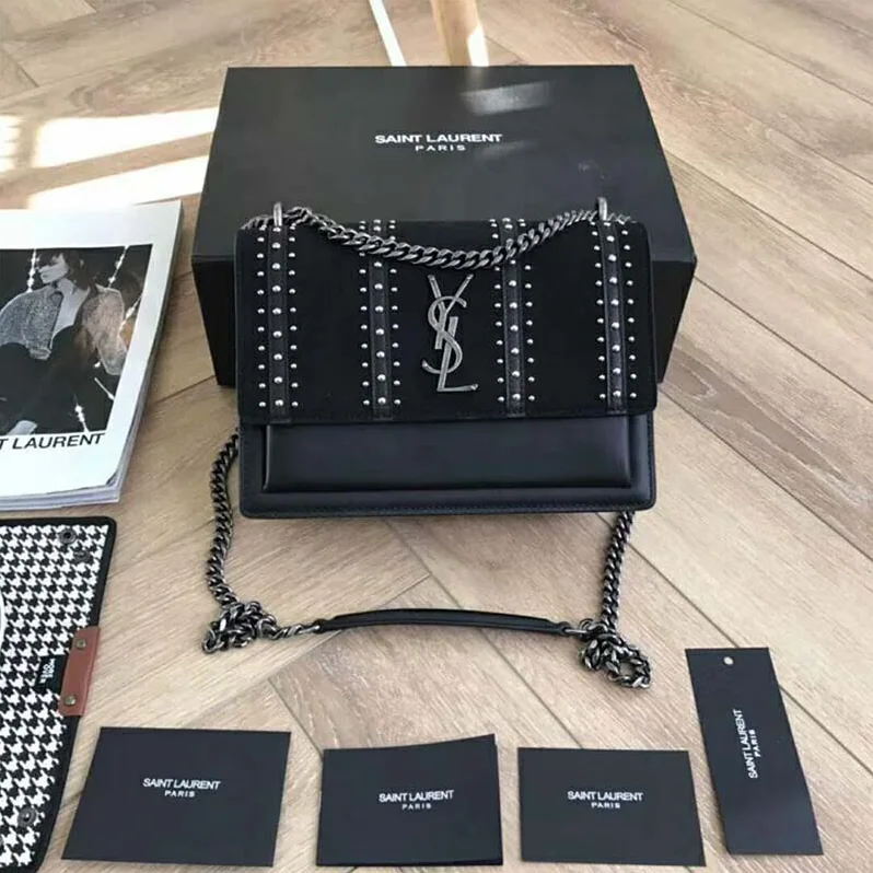 Saint Laurent YSL Sunset Medium Leather Suede Studs for Women in Black