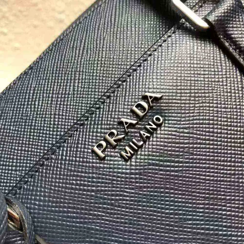 Prada Saffiano Leather Briefcase for Men in Navy