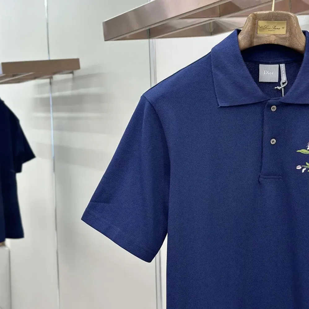 Dior Polo Shirt with Dior Secret Garden Embroidery Relaxed Fit Blue Cotton Piqué for Men Dior Polo Shirt with Dior Secret Garden Embroidery Relaxed Fit Blue Cotton Piqué for Men