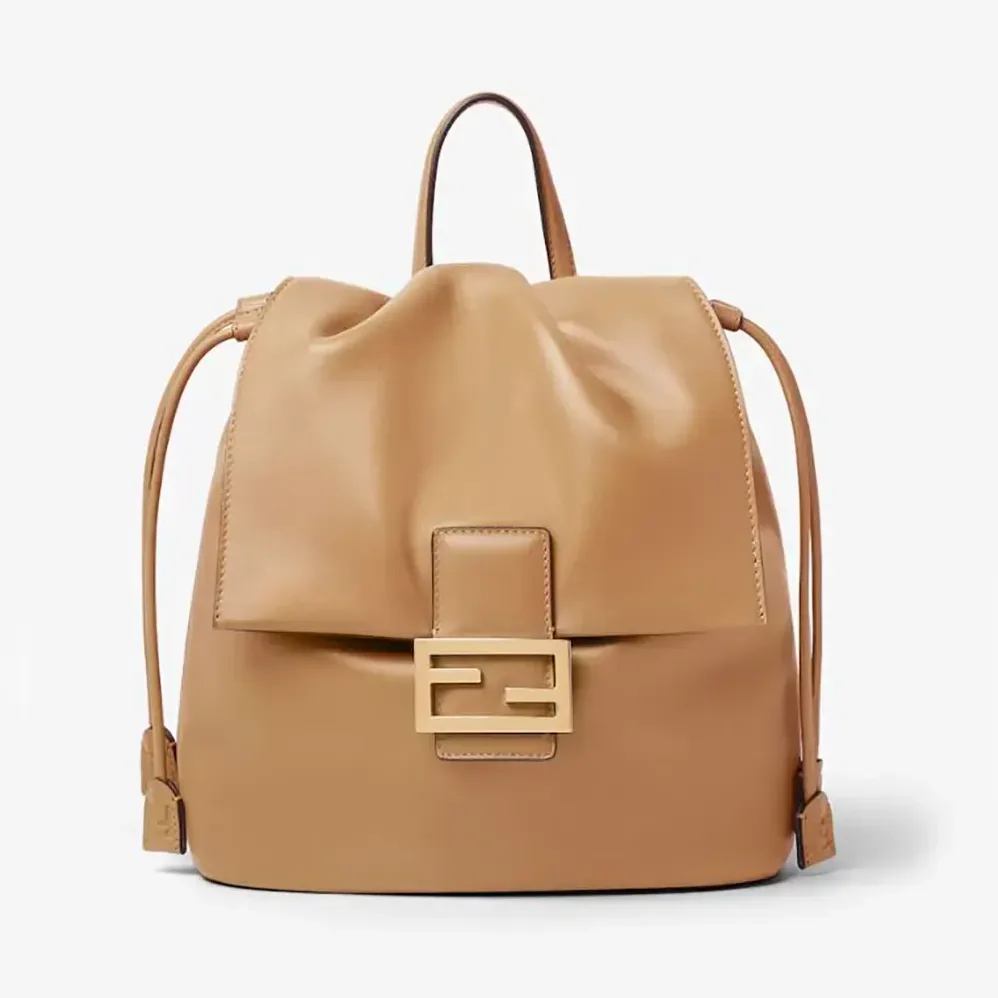 Fendi Cappuccino Brown Leather Backpack for Women Fendi Cappuccino Brown Leather Backpack for Women