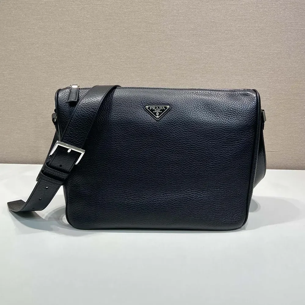 Prada Medium Leather Shoulder Bag for Unisex in Black Prada Medium Leather Shoulder Bag for Unisex in Black