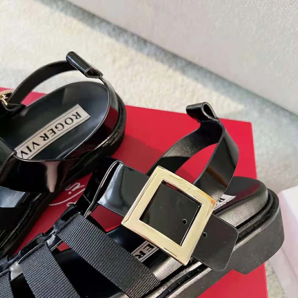Roger Vivier Viv' Rangers Metal Buckle Fisherman Sandals in Leather for Women Roger Vivier Viv' Rangers Metal Buckle Fisherman Sandals in Leather for Women