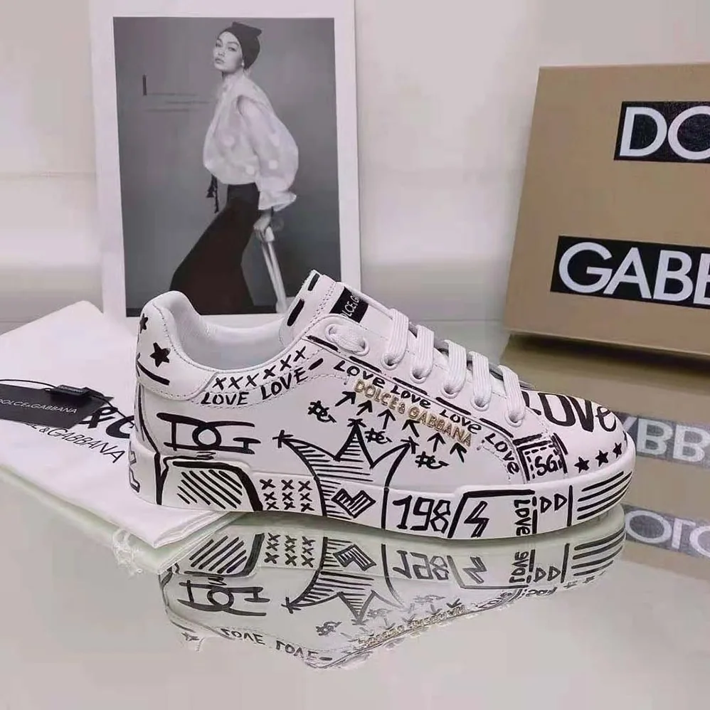 Dolce Gabbana D&G Hand for Unisex in Painted Calfskin Portofino Sneakers Dolce Gabbana D&G Hand for Unisex in Painted Calfskin Portofino Sneakers