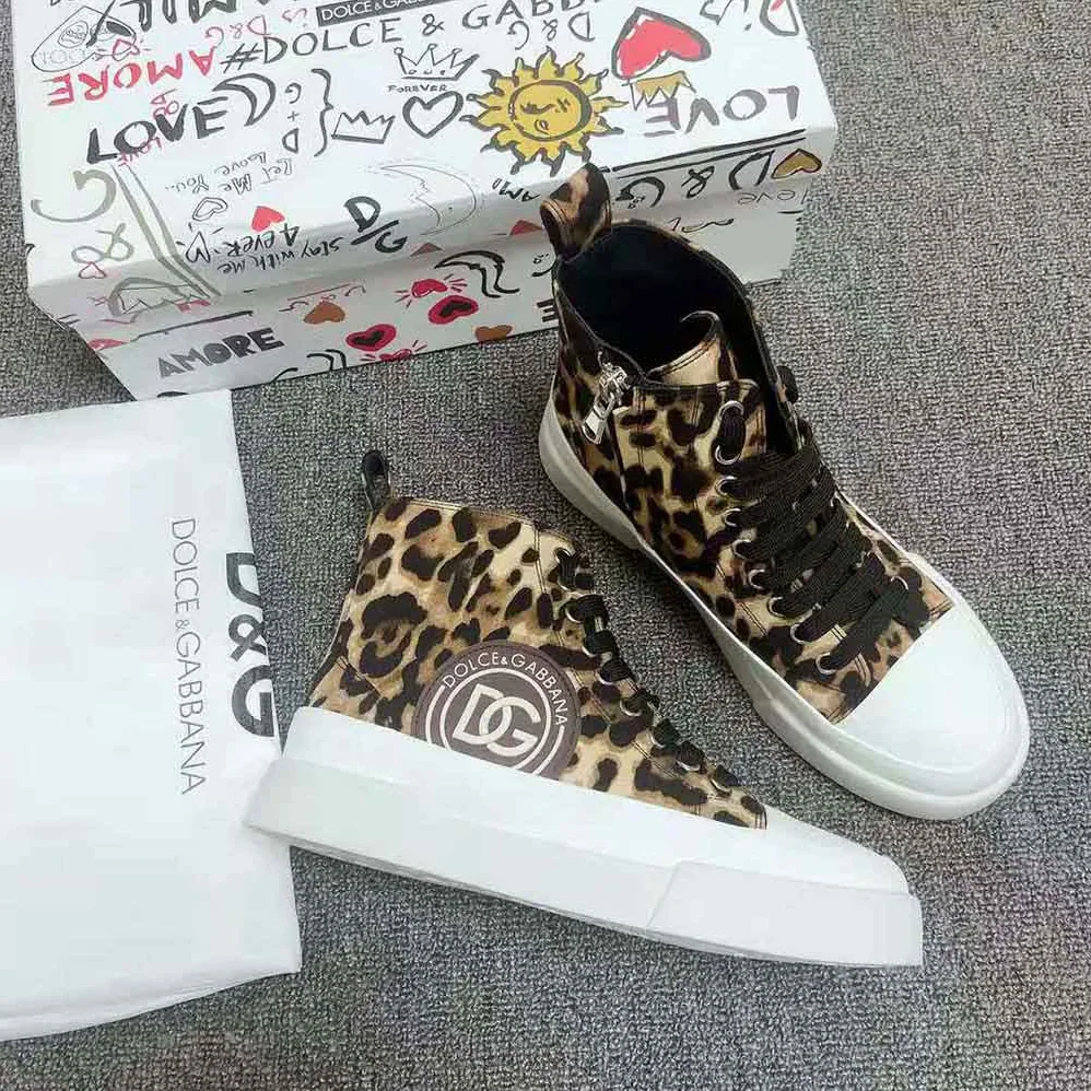 Dolce Gabbana D&G Cotton drill Portofino Light Mid-Top Sneakers with Leopard Print for Women Dolce Gabbana D&G Cotton drill Portofino Light Mid-Top Sneakers with Leopard Print for Women