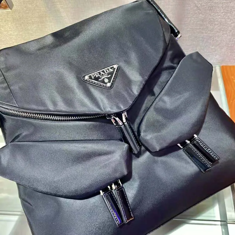 Prada Signaux Nylon and Leather Hobo Bag for Women in Black