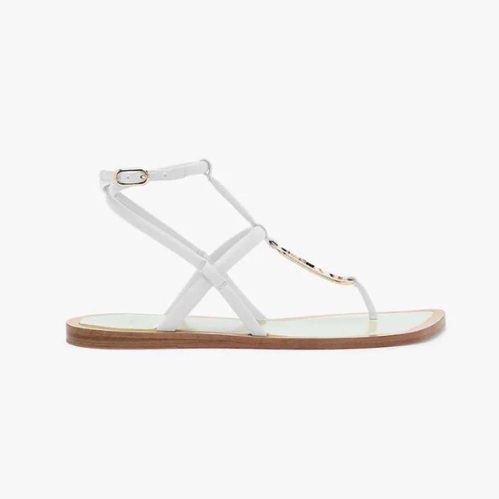 Fendi O Lock White Nappa Leather Thong Sandals for Women Fendi O Lock White Nappa Leather Thong Sandals for Women