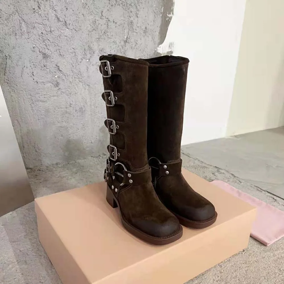 Miu Miu Suede Boots with Logo for Women in engraved Harness Ring
