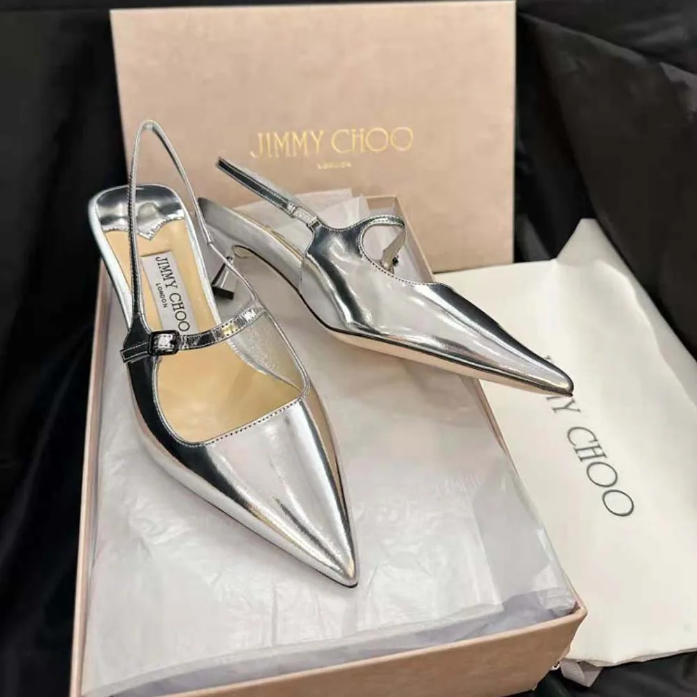 Jimmy Choo Didi 45 Silver Liquid Metal Leather Pointed Pumps for Women