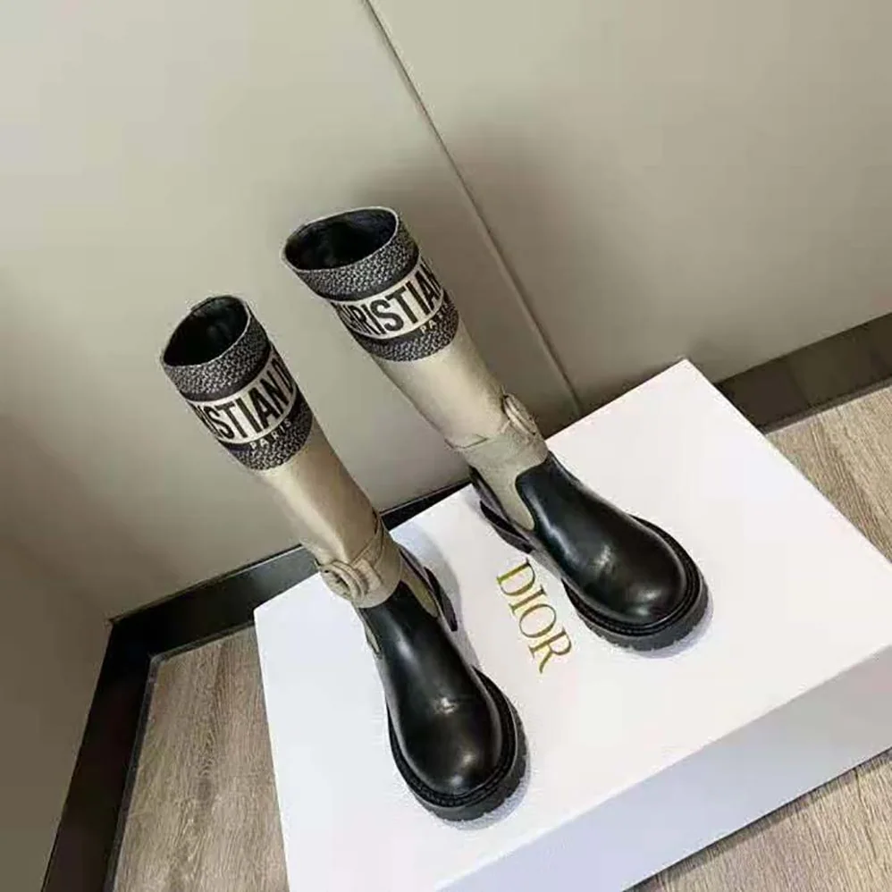 Dior D-Major Boot Taupe and Black Technical Fabric and Calfskin for Women Dior D-Major Boot Taupe and Black Technical Fabric and Calfskin for Women