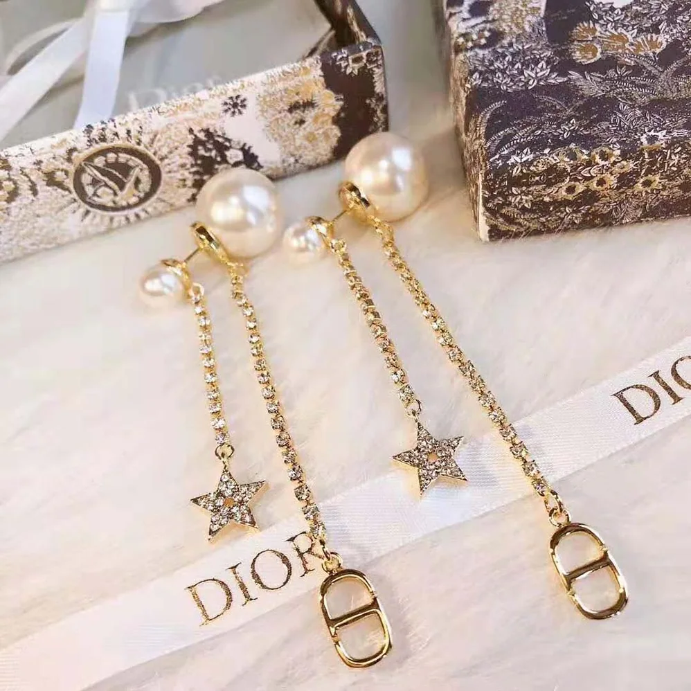 Dior Tribales Earrings Gold-Finish Metal White Resin Pearls for Women Dior Tribales Earrings Gold-Finish Metal White Resin Pearls for Women