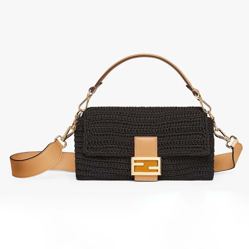Fendi Baguette Bag in Traditional Cotton Crochet Bag for Women in Black