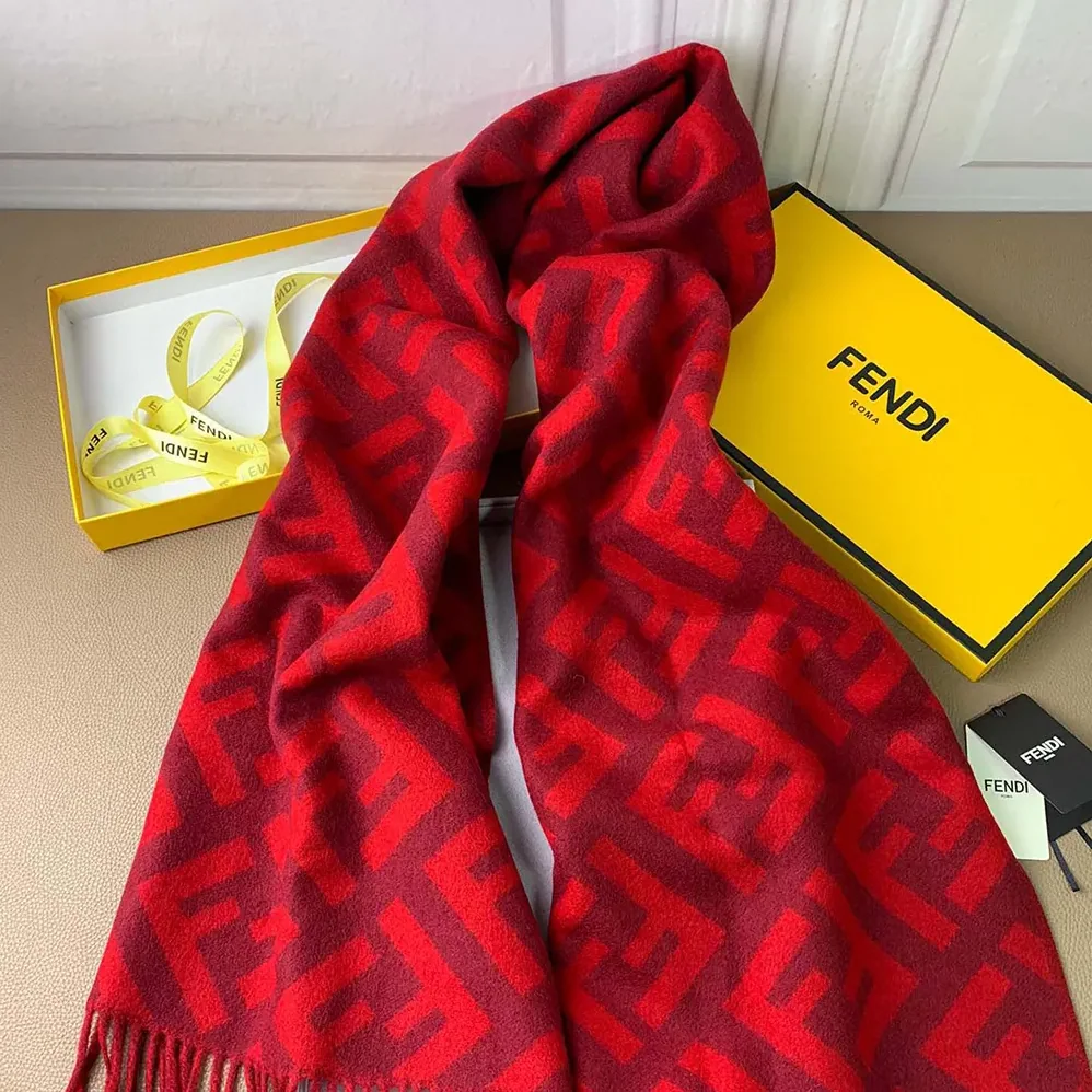 Fendi FF Scarf Red Cashmere Scarf for Unisex
