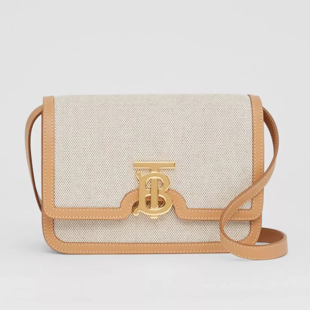 Burberry Small Two-tone Canvas and Leather TB Bag for Women in Yellow Burberry Small Two-tone Canvas and Leather TB Bag for Women in Yellow