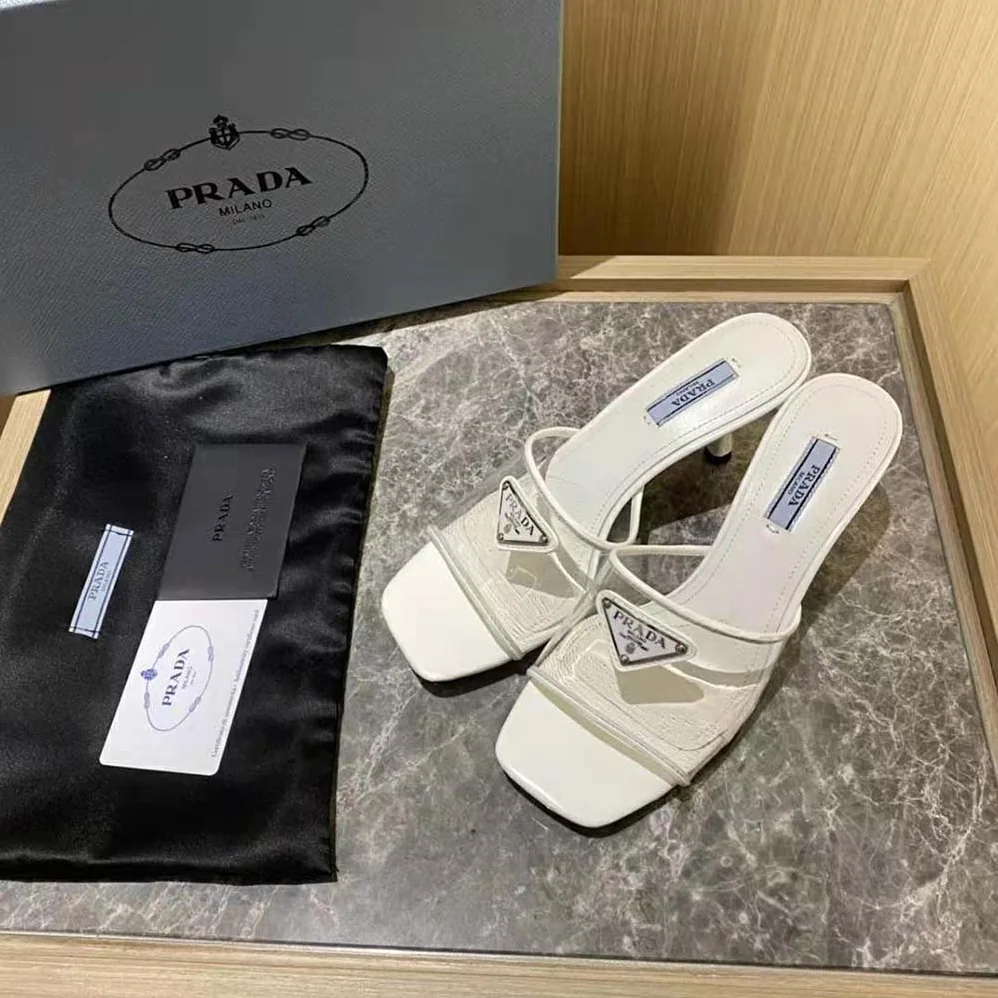 Prada Plexiglas and Patent Leather Sandals 65 mm Varnished Heel for Women in White Prada Plexiglas and Patent Leather Sandals 65 mm Varnished Heel for Women in White