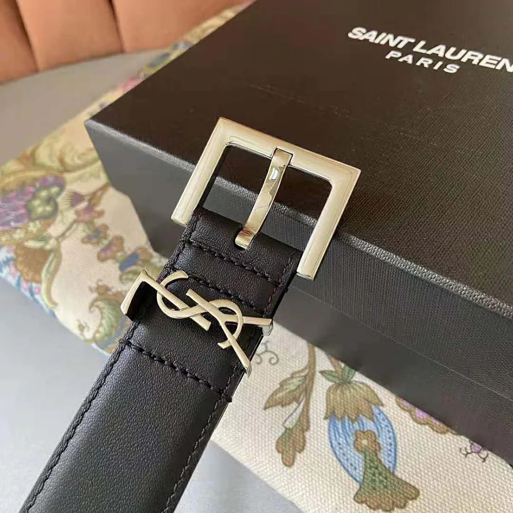 Saint Laurent YSL Monogram Narrow Belt with Square Buckle in Smooth Leather for Women