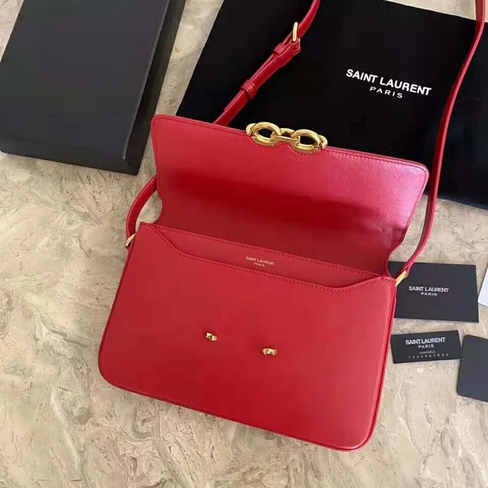 Saint Laurent YSL LE Maillon Satchel in Smooth Leather for Women in Red