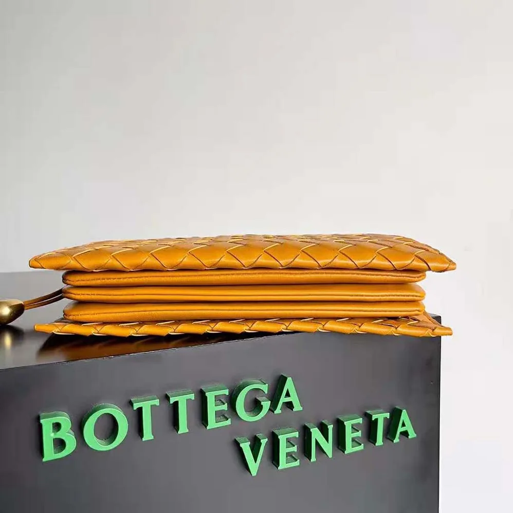 Bottega Veneta Trio Pouch On Strap Mini Intrecciato Leather Shoulder Bag for Women in Orange Bottega Veneta Trio Pouch On Strap Mini Intrecciato Leather Shoulder Bag for Women in Orange