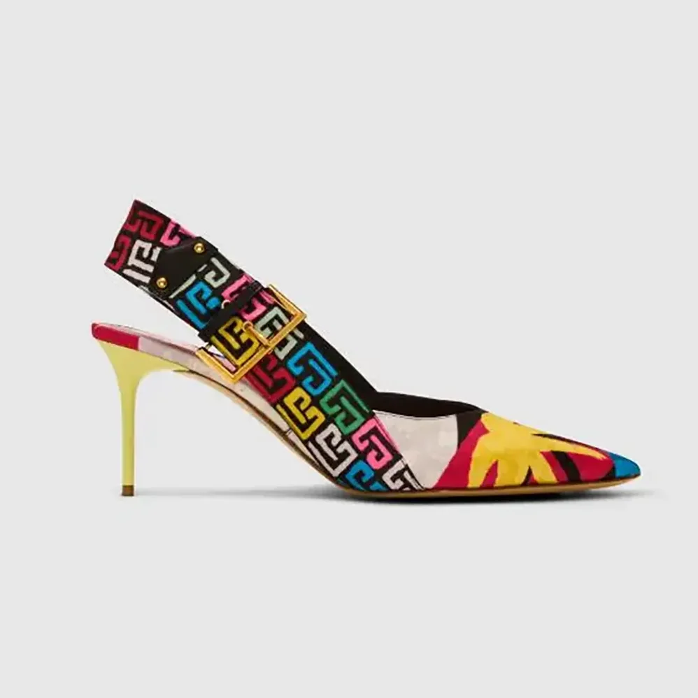 Balmain Heeled Ruby Slingbacks in Printed Satin for Women