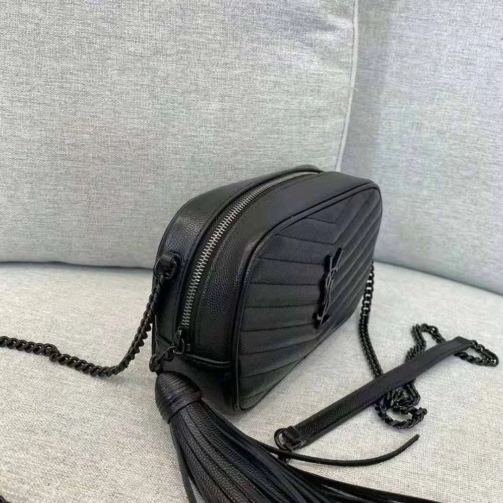 Saint Laurent YSL Lou Mini Bag in Quilted Grain DE Poudre Embossed Leather for Women in Black Saint Laurent YSL Lou Mini Bag in Quilted Grain DE Poudre Embossed Leather for Women in Black