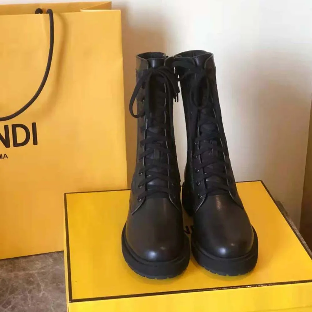 Fendi Signature Black Leather Biker Boots for Women