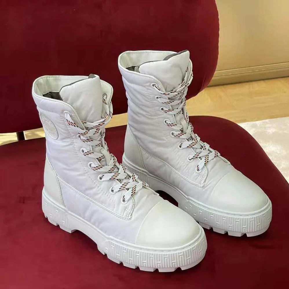 Hermes Fresh Ankle Boot in Calfskin and Light Parachute Fabric with Rubber Sole for Unisex in White