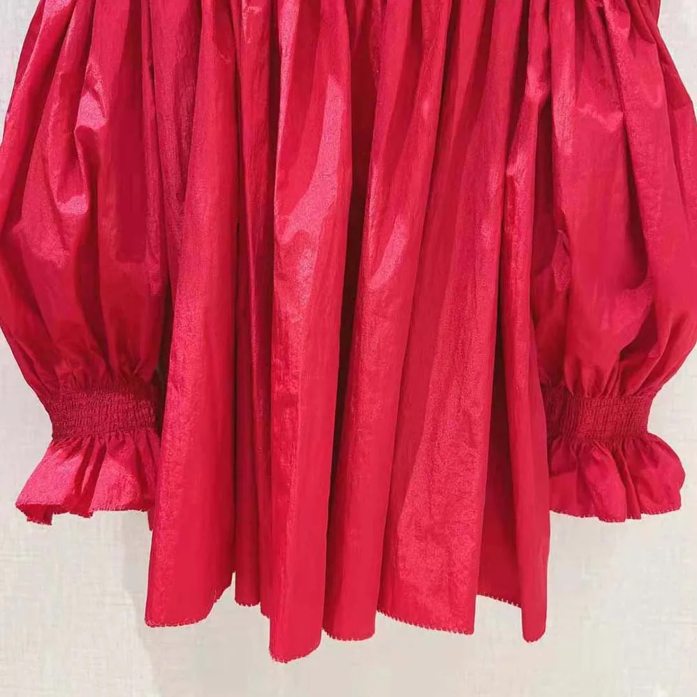 Dior Off-the-Shoulder Smocked Top Scarlet Red Silk Taffeta for Women