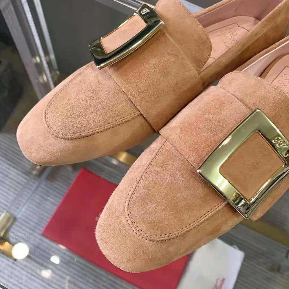 Roger Vivier Soft Metal Buckle Loafers in Suede for Women Roger Vivier Soft Metal Buckle Loafers in Suede for Women