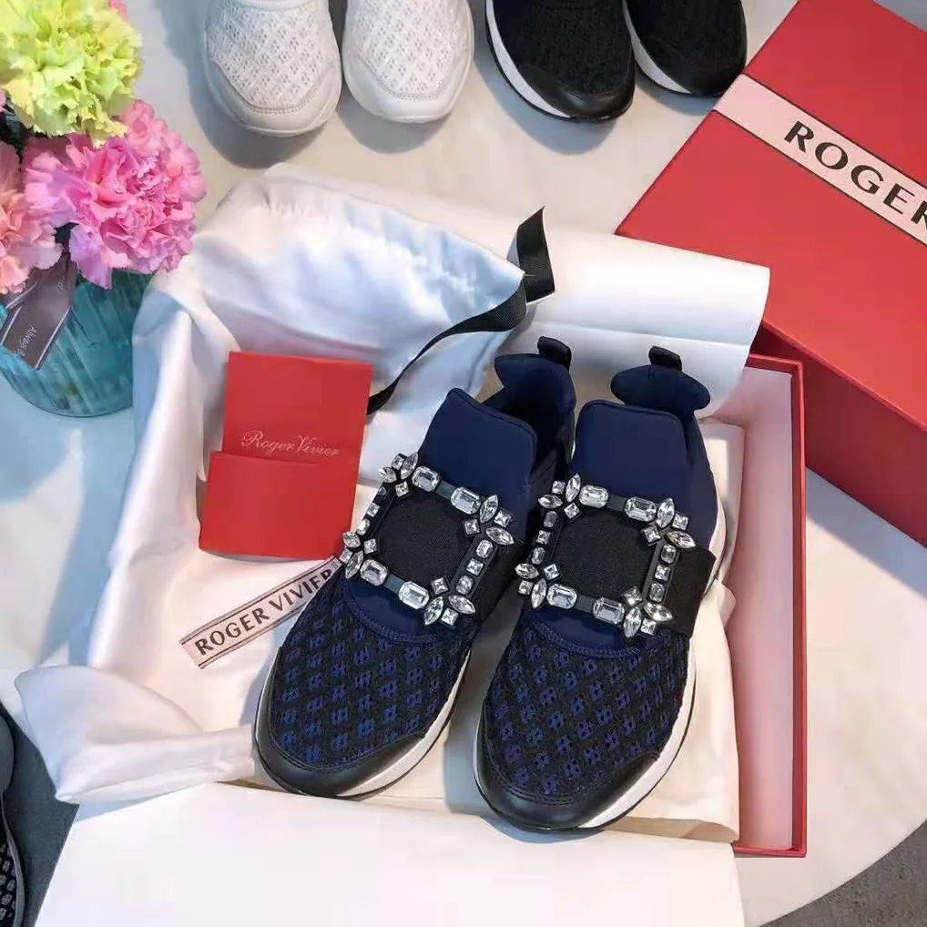 Roger Vivier Viv' Run Strass Buckle Sneakers for Women in Navy Roger Vivier Viv' Run Strass Buckle Sneakers for Women in Navy