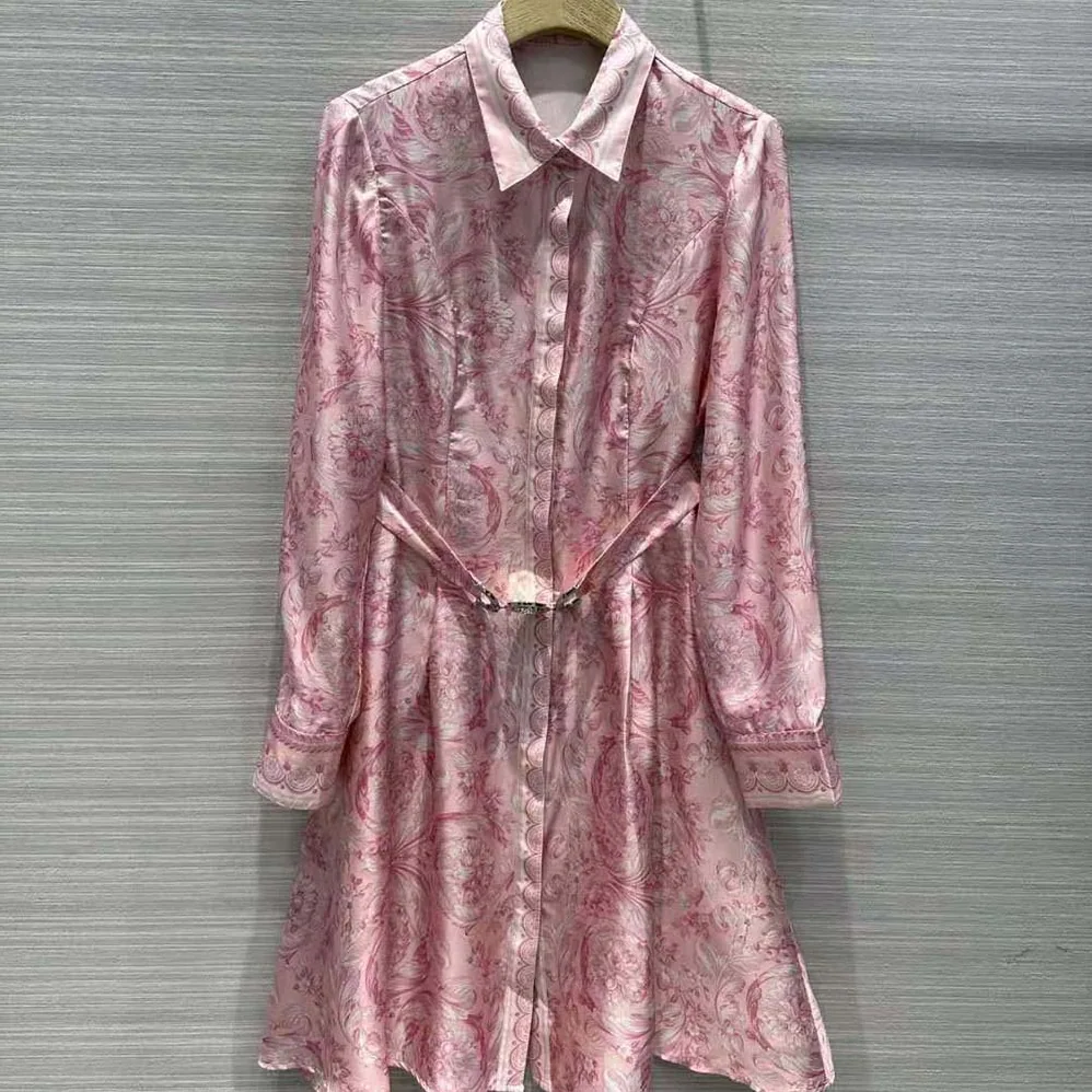Versace Barocco Silk Midi Shirt Dress for Women in Pink Versace Barocco Silk Midi Shirt Dress for Women in Pink