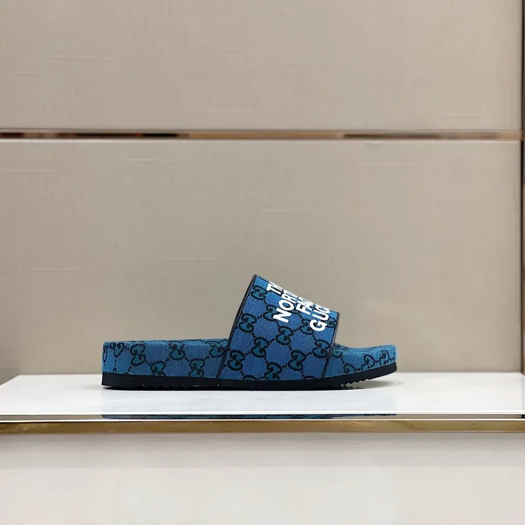 Gucci GG Canvas Slide Sandal Blue Gucci GG Canvas Slide Sandal Blue