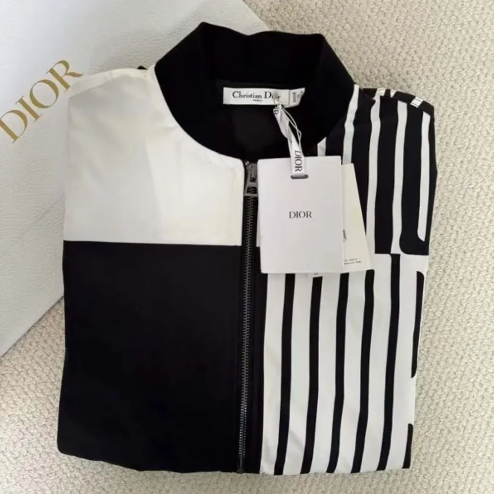 Dior Cropped Bomber Jacket with Bishop Sleeves Black and White Jacquard for Women Dior Cropped Bomber Jacket with Bishop Sleeves Black and White Jacquard for Women